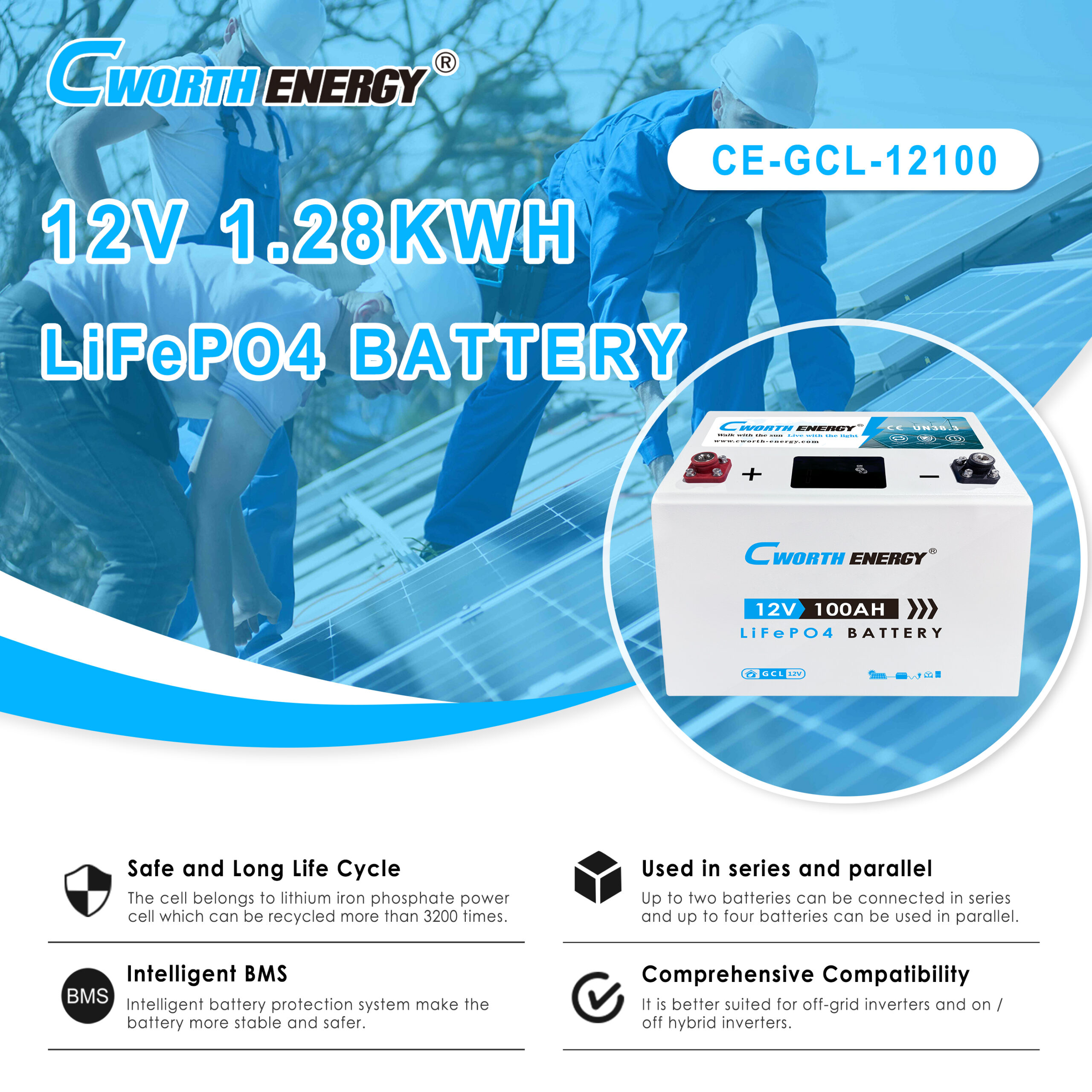 1.28kwh LiFePO4 Battery 12V 100Ah - CE-GCL-12100 - Image 2