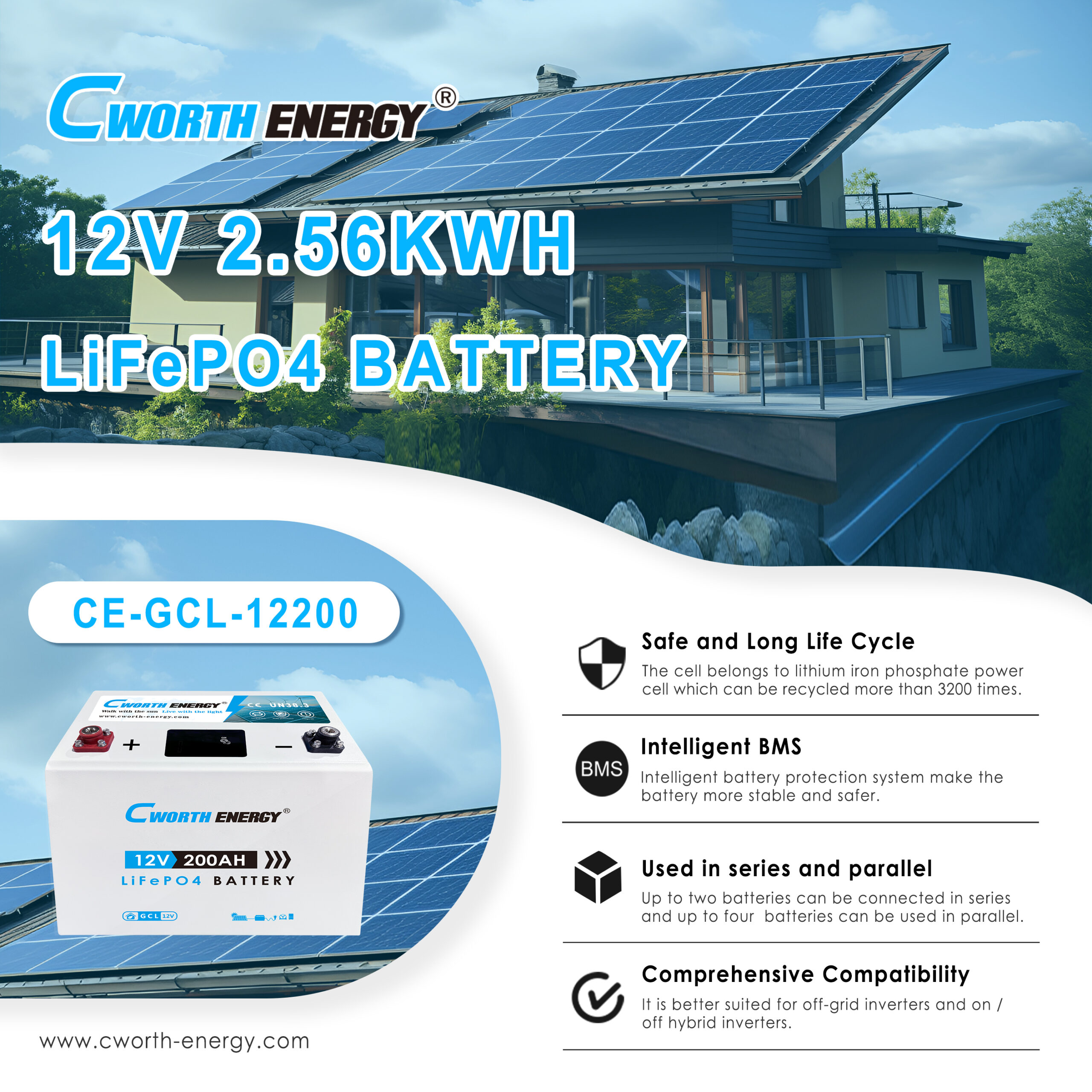 2.56kwh Lithium Battey 12V 200Ah - CE-GCL-12200 - Image 2