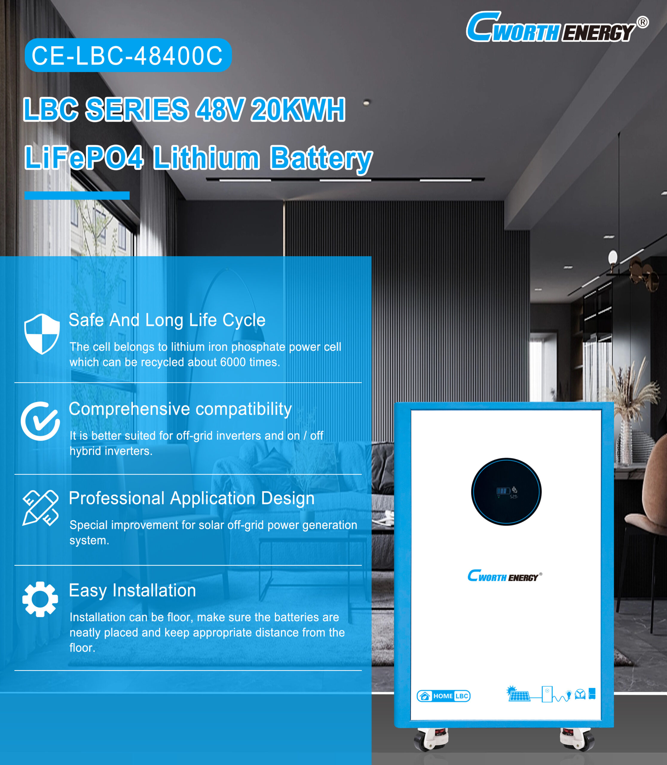 20kwh LiFePO4 Battery 48V CE-LBC-48400C - Image 2